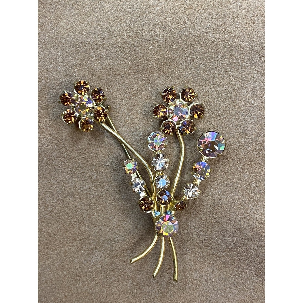 Exquisite Vintage Flower Spray Brooch - Art Deco - Made in Austria - Topaz AB